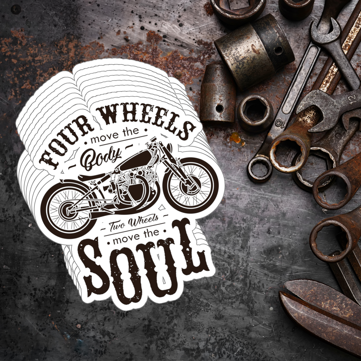 “2 Wheels Move The Soul” Bumper Sticker – 4x7 Inch Glossy Vinyl Decal | Motorcycle Lover Gift