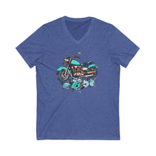 Load image into Gallery viewer, Blue Floral Bike Unisex Jersey Short Sleeve V-Neck Tee